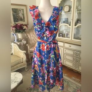 Lauren by Ralph Lauren like new silk floral button front midi dress size 14W